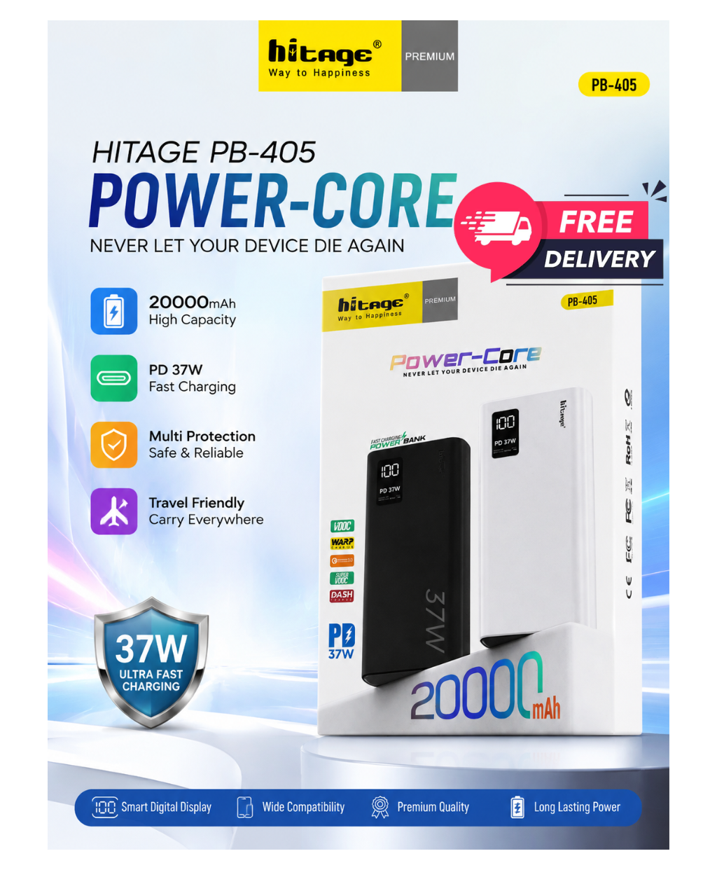Hitage PowerCore PB-405 20000mAh 37W PD Fast Charging Power Bank ⭐