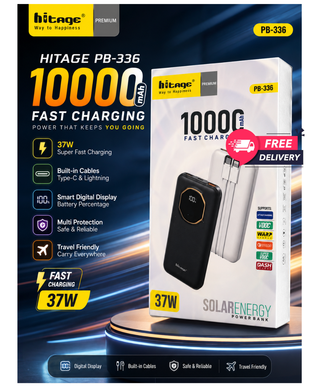 Hitage PB-336 PowerMax 10000mAh Fast Charge Power Bank ⭐